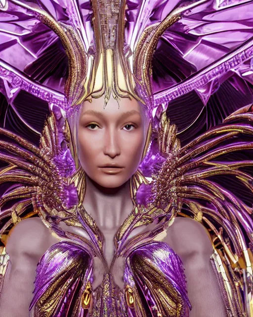 Image similar to a highly detailed metahuman 4 k close up render of an alien goddess bella hadid monument sacred in iris van herpen dress schiaparelli in diamonds crystals swarovski and jewelry iridescent in style of alphonse mucha gustav klimt trending on artstation made in unreal engine 4