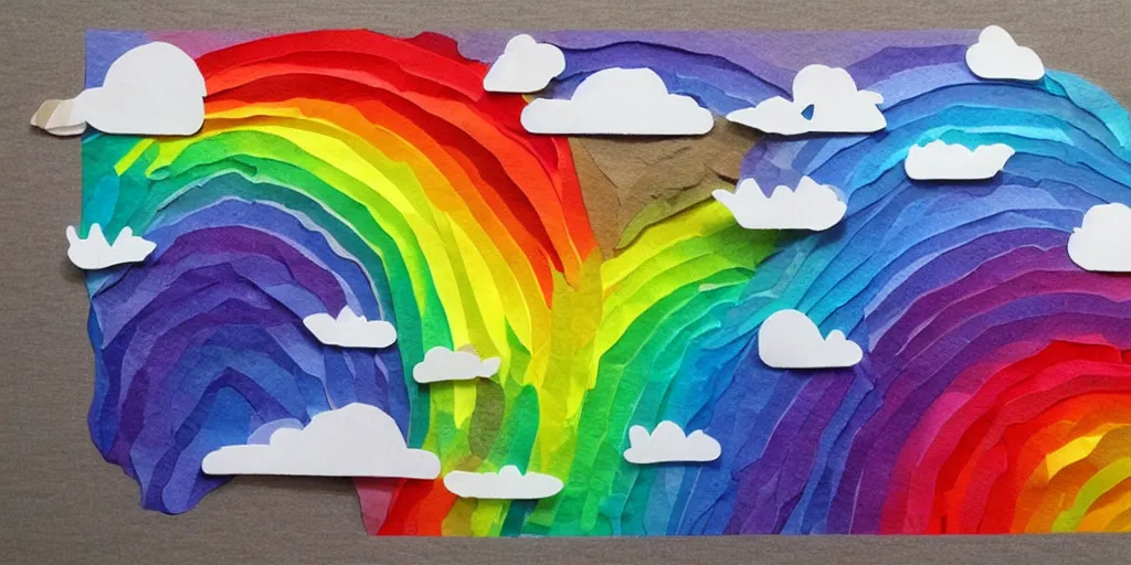 Prompt: rainbow landscape paper art