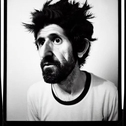 Image similar to Mugshot Portrait of Gruff Rhys, taken in the 1970s, photo taken on a 1970s polaroid camera, grainy, real life, hyperrealistic, ultra realistic, realistic, highly detailed, epic, HD quality, 8k resolution, body and headshot, film still, front facing, front view, headshot and bodyshot, detailed face, very detailed face
