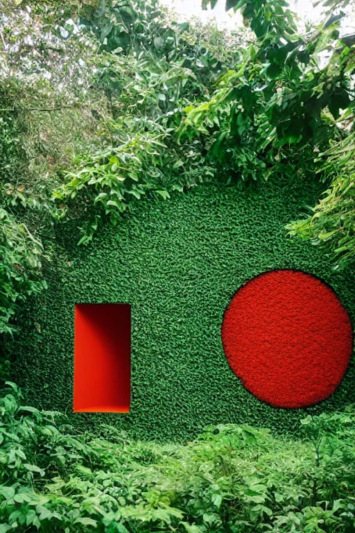 Image similar to colorful James Turrell interiors , overgrown by kudzu vines