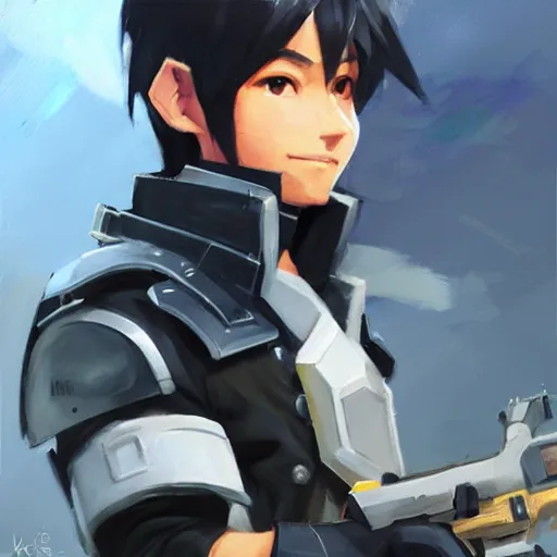 Image similar to greg manchess portrait painting of kirito as overwatch character, medium shot, asymmetrical, profile picture, organic painting, sunny day, matte painting, bold shapes, hard edges, street art, trending on artstation, by huang guangjian and gil elvgren and sachin teng