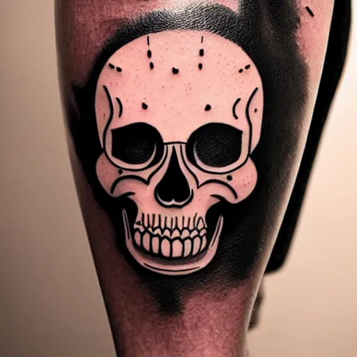 Image similar to tattoo design, stencil, tattoo stencil, traditional, a world famous tattoo of a geometric skull with a galaxy coming out of the top of its head-s 100