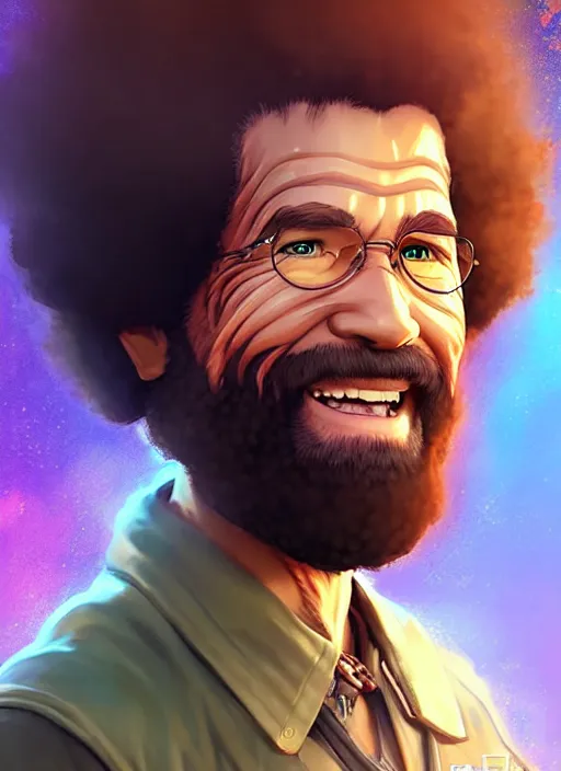 Image similar to Bob Ross in apex legends as an anime character digital illustration portrait design by Ross Tran, artgerm detailed, soft lighting