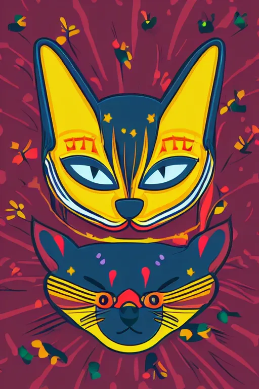 Image similar to Portrait of a cat as a Mexican wrestler in a mask, sticker, colorful, illustration, highly detailed, simple, smooth and clean vector curves, no jagged lines, vector art, smooth