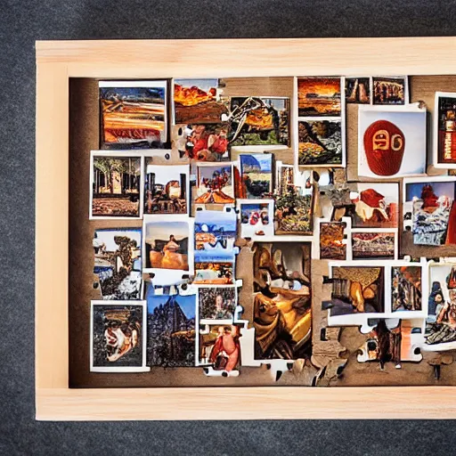 Prompt: a jigsaw puzzle made from wood, 1000 pieces, beautiful photography