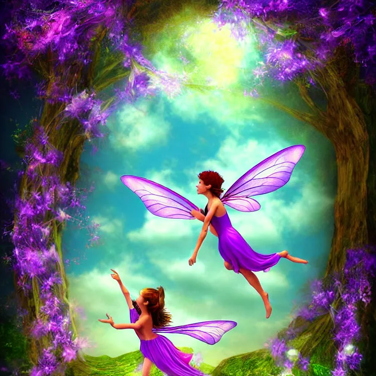 Image similar to fairy flyingin a fantasy world digital art