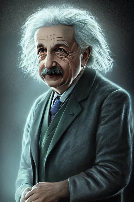 Prompt: intricate color portrait of albert einstein in the style of charlie bowater, 8 k octane beautifully detailed render