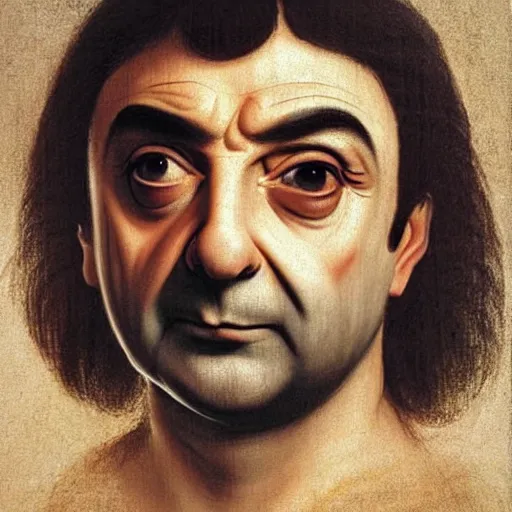 Prompt: a very detailed portrait of rowan atkinson, art by leonardo da vinci