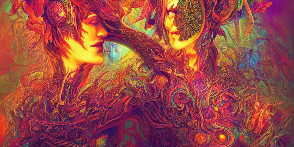 Prompt: psychedelic god of the tall forest, symmetry, dmt, ayahuasca, vibrant, alive, intricate, highly detailed, digital painting, artstation, concept art, smooth, sharp focus, illustration, art by artgerm and greg rutkowski
