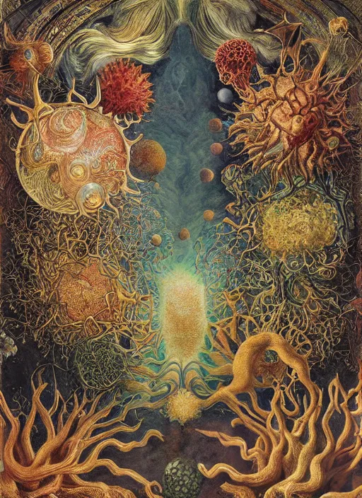 Image similar to abiogenesis, by ernst haeckel and agostino arrivabene and robert hooke and joaquin sorolla