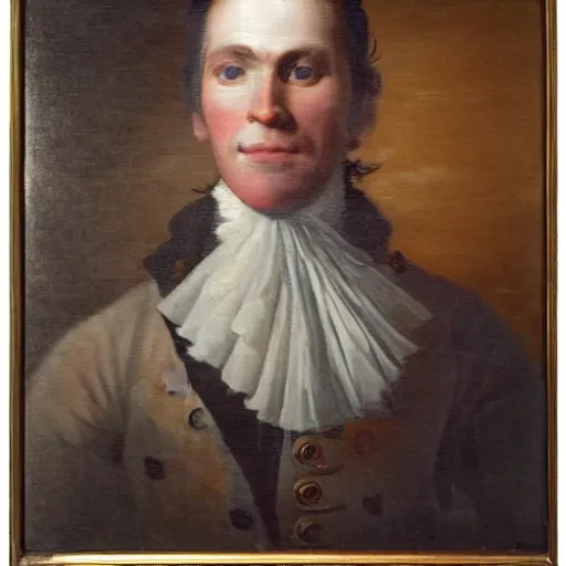 Image similar to An 18th century oil painting of Jerma985 in the mid-late 1700s, portrait of Jerma985, grainy, realistic, very realistic, hyperrealistic, highly detailed, very detailed, extremely detailed, very neat, very epic, very cool, detailed, trending on artstation