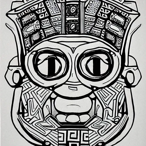 Image similar to detailed, intricate, symmetric aztec drawing of homer simpson's portrait