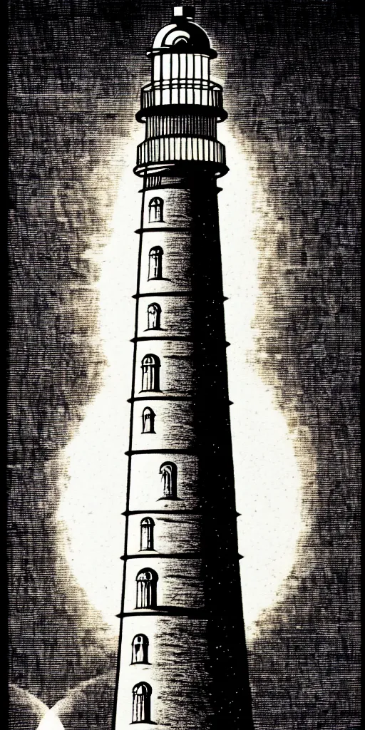 Image similar to an epic lighthouse radiates a unique canto'as above so below'while being ignited by the spirit of haeckel and robert fludd, breakthrough is iminent, glory be to the magic within, in honor of saturn, painted by ronny khalil