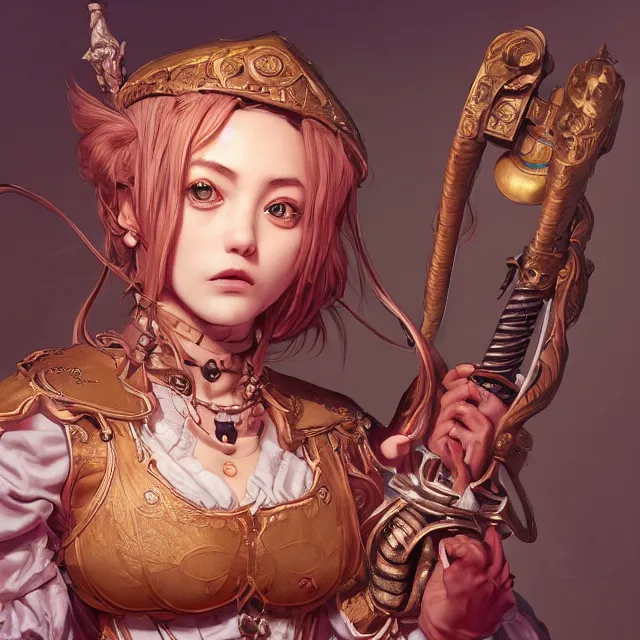 Prompt: the portrait of neutral good colorful female cleric bard as absurdly beautiful, gorgeous, elegant, realistic gravure idol, an ultrafine hyperdetailed illustration by kim jung gi, irakli nadar, intricate linework, super sharp focus, bright colors, octopath traveler, unreal engine 5 highly rendered, global illumination, radiant light, detailed and intricate environment