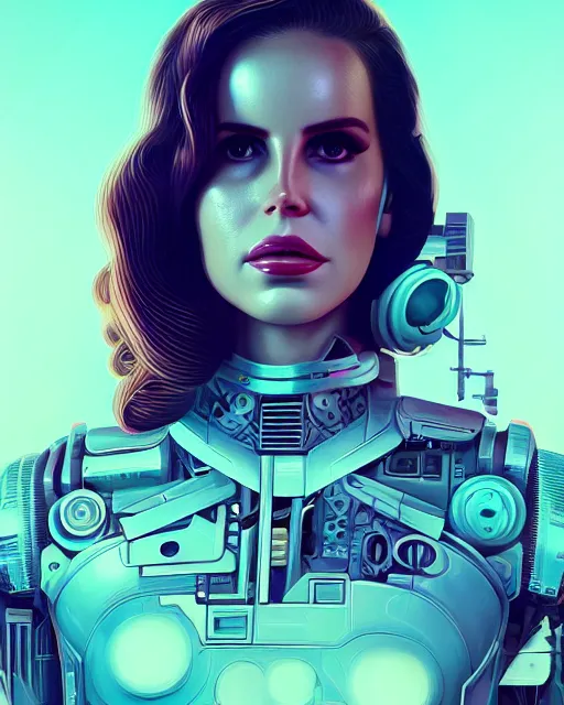 Image similar to portrait of lana del rey as a cyborg. intricate abstract. intricate artwork. by tooth wu, wlop, beeple, dan mumford. octane render, trending on artstation, greg rutkowski very coherent symmetrical artwork. cinematic, hyper realism, high detail, octane render, 8 k, iridescent accents