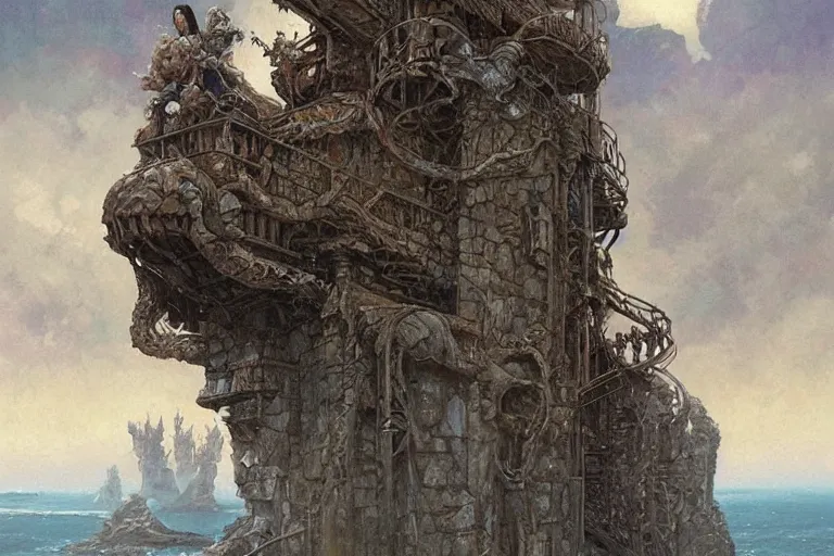 Prompt: all along the watchtower, extremely detailed painting by gerald brom and and greg rutkowski