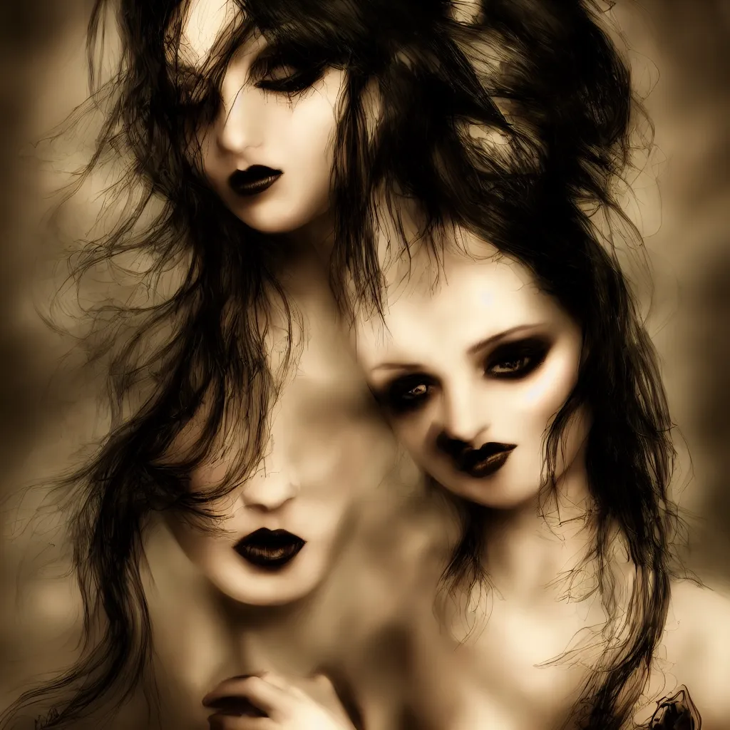 Image similar to sensual portrait of a mistress, face closeup, beautiful, delicate lighting, goth, digital art