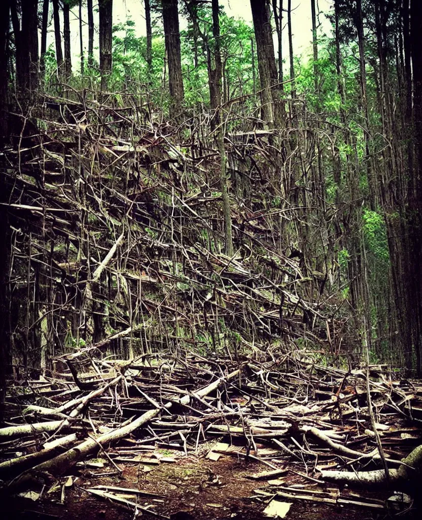 Image similar to “ dense dead forest with a dirty shopping cart ”