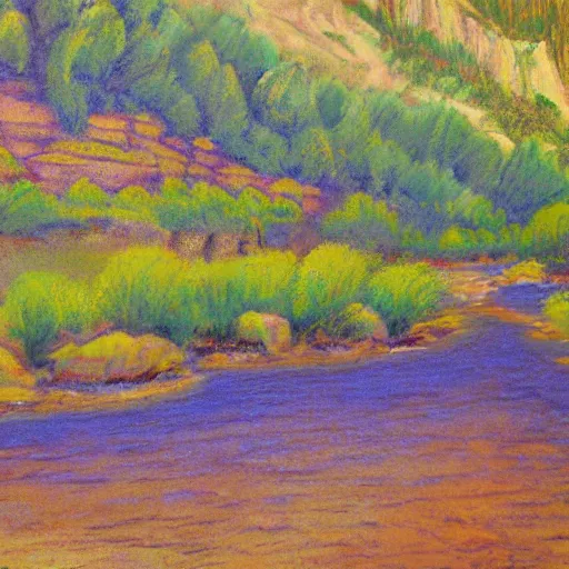 Prompt: landscape meadow flowing into grand canyon, pastel artwork