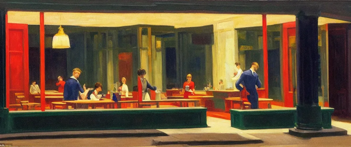 Prompt: three cups only do i propose for sensible men. one for health, the second for love and pleasure, the third for sleep ; when these have been drunk up, wise guests make for home, in the style of a beautiful edward hopper painting