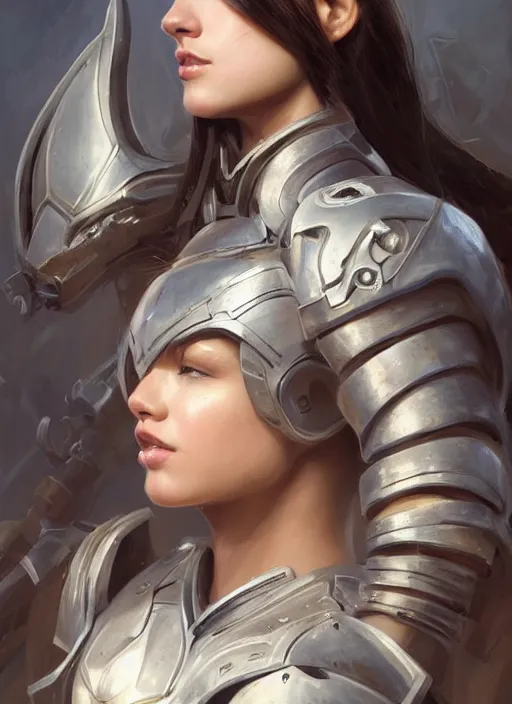 Prompt: a professional painting of a beautiful young female, clothed in military armor, olive skin, long dark hair, beautiful bone structure, symmetrical facial features, intricate, elegant, digital painting, concept art, smooth, sharp focus, illustration, from StarCraft by Ruan Jia and Mandy Jurgens and Artgerm and William-Adolphe Bouguerea