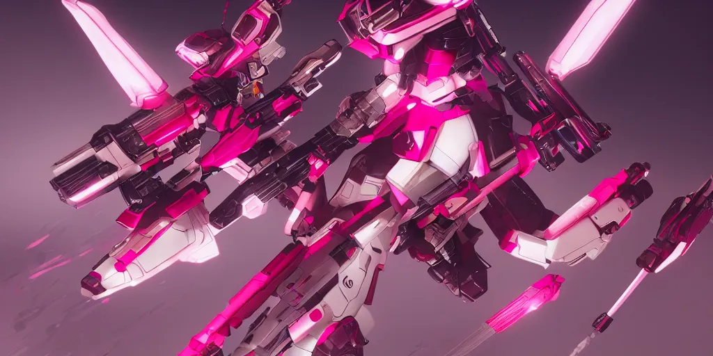 Image similar to isometric of female gundams in pink and red collection by merriam, daniel, intricate mechanical details, futuristic, 2 k aesthetic, dramatic lighting, 4 k, 3 d octane render, provenance, detailed, trending on artstation