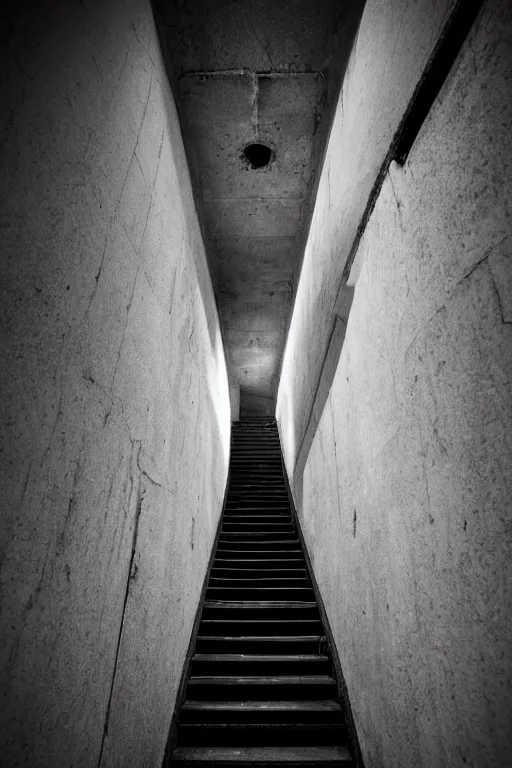 Prompt: a stairway down into the abyss, void, ominous, shadowy, something is watching you