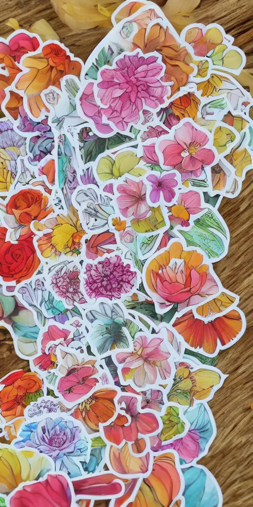 Prompt: beautiful flower, etsy, warm colors, cozy, sticker sheet, planner stickers