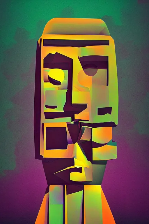 Image similar to cubist moai statue cutout digital illustration cartoon colorful beeple