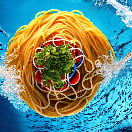 Image similar to uhd photo of olympic swimmers swimming in spaghetti, uhd hyperdetailed photography