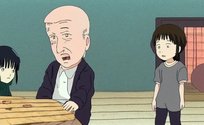 Prompt: a still of david lynch in spirited away, anime style, studio ghibli,