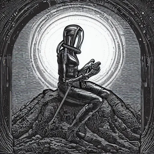 Image similar to seti alien announcement by dan mumford and gustave dore