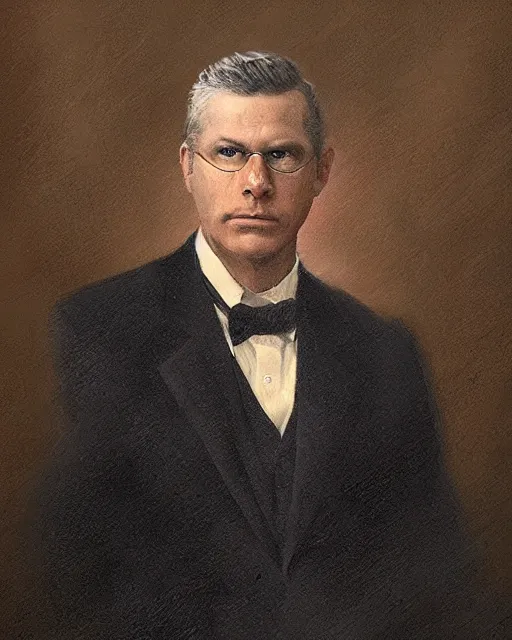 Prompt: portrait of a 1 9 3 2 united states president, who is a young man a scholarly appearance, detailed face, 2 0 th century, highly detailed, cinematic lighting, digital art painting by greg rutkowski