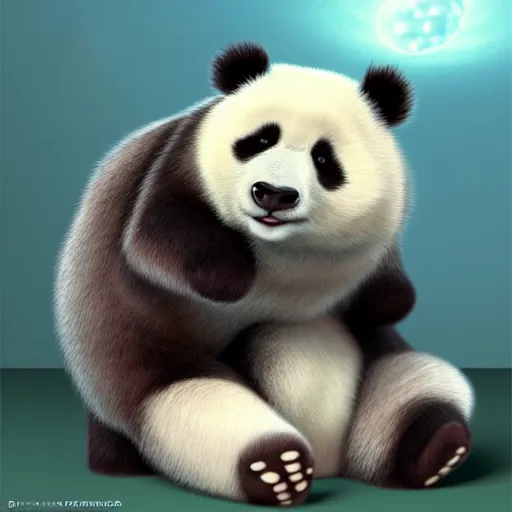 Image similar to cutie fluffy creature panda, digital art, 3 d, octave render, masterpiece, mega detailed, pixar, disney, vivid illustration, cartoon, fantasy, by george stubbs, artgerm, in the style of ghibli kazuo oga, pastel fur