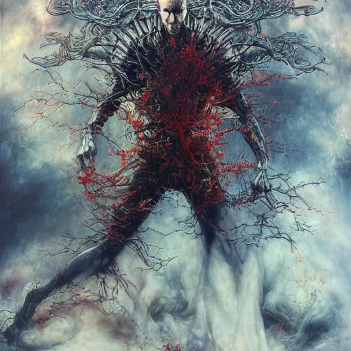 Image similar to realistic detailed UHD photorealistic Ghostrider, by Ayami Kojima, Amano, Karol Bak, Mark Brooks, tonalism, rich deep colors. Beksinski painting, art by Adrian Ghenie and Gerhard Richter. art by Takato Yamamoto. masterpiece