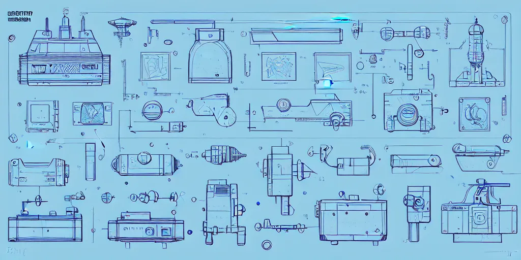 Image similar to blueprint for meme generation process, seriosly, complex geometry, detailed, artstation, 8 k, sci - fi, pastel colors, props, panel, concept, simon stalenhag, blueprint, items and gadget, big medium small, blueprint, vintage