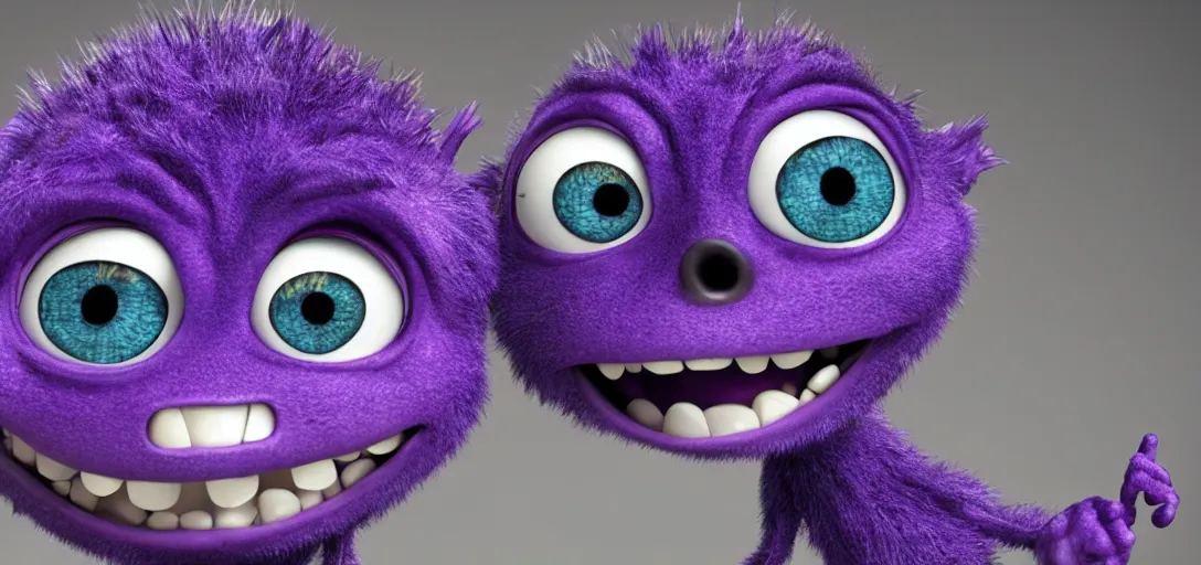 Image similar to a purple monster which is adorable, pixar, 4k, 100mm, full monster in frame