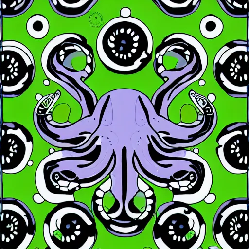 Image similar to cyborg octopus symmetrical colour ink painting, digital art, minimal geometric