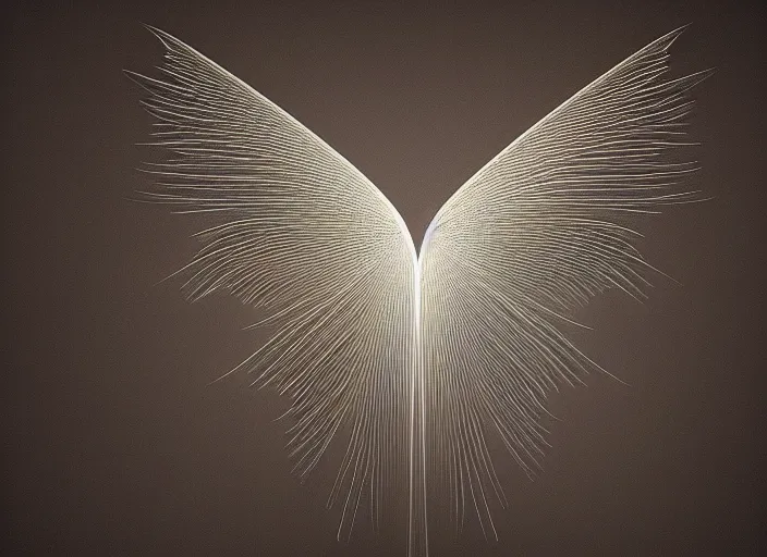 Prompt: symmetrical wings in cooper and silver. by ( rembrandt painting ( 1 0 0 ) ( fractal flame ) ), highly detailded