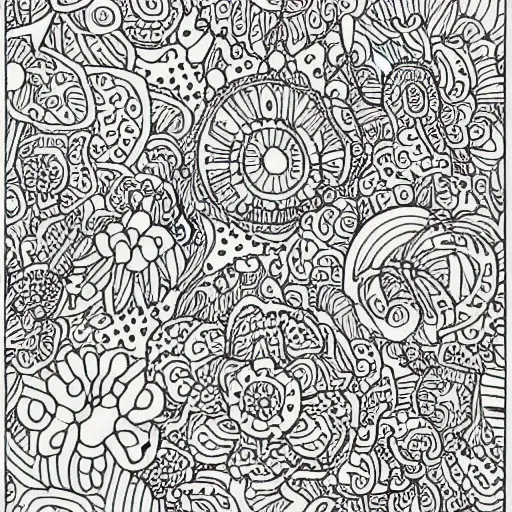 Prompt: a coloring book page by johanna basford