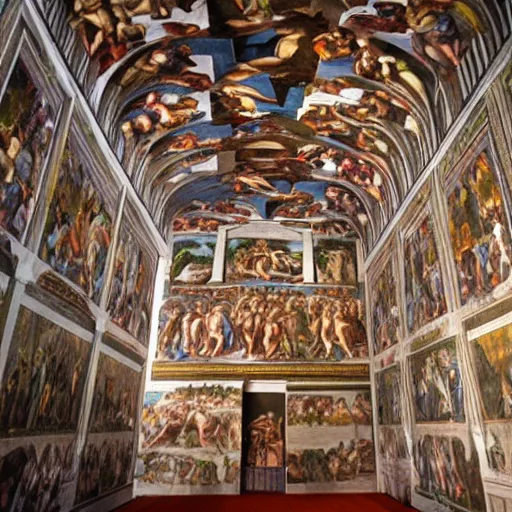 Image similar to the sistine chapel covered with images by dantes inferno