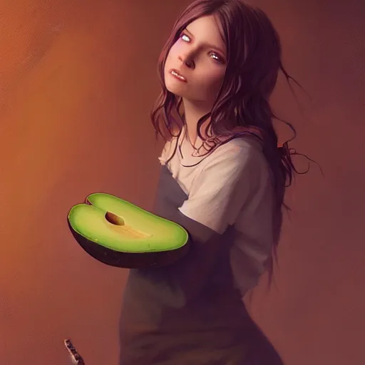 Image similar to ennie award winner lauren walsh lovingly cradling an avacado, fullbody, ultra high detailed, oil painting, greg rutkowski, charlie bowater, yuumei, yanjun cheng, lauren walsh, unreal 5, daz, hyperrealistic, octane render, rpg portrait, dynamic lighting, fantasy art, beautiful face