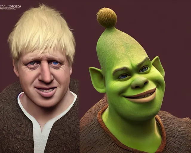 Image similar to boris johnson as fiona from shrek, character art, by various concept artists, redshift render, hyperrealistic face, photorealistic render