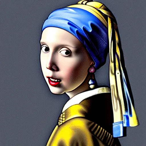 Image similar to Painting of Millie Bobby Brown with the pearl earring by Johannes Vermeer