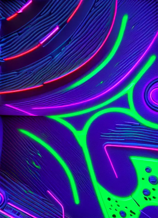 Image similar to sci - fi inspired pattern art with wild neon colors by william morris and fiona staples in blender, ultra realistic, smooth shadows, ultra detail, high resolution, cinematic, unreal 6, 8 k 3 d