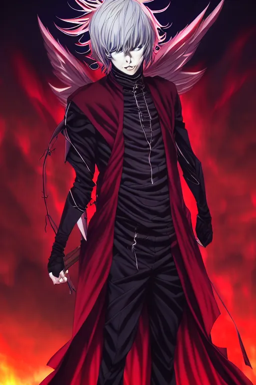 anime full body handsome young demon king man only,, Stable Diffusion