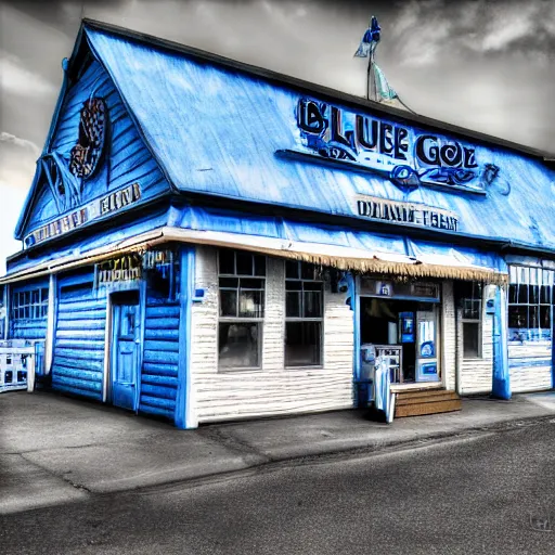 Image similar to the blue goose tavern. a big and famous roadside tavern. delicious fried pudding with sweet liquor is served here. digital art