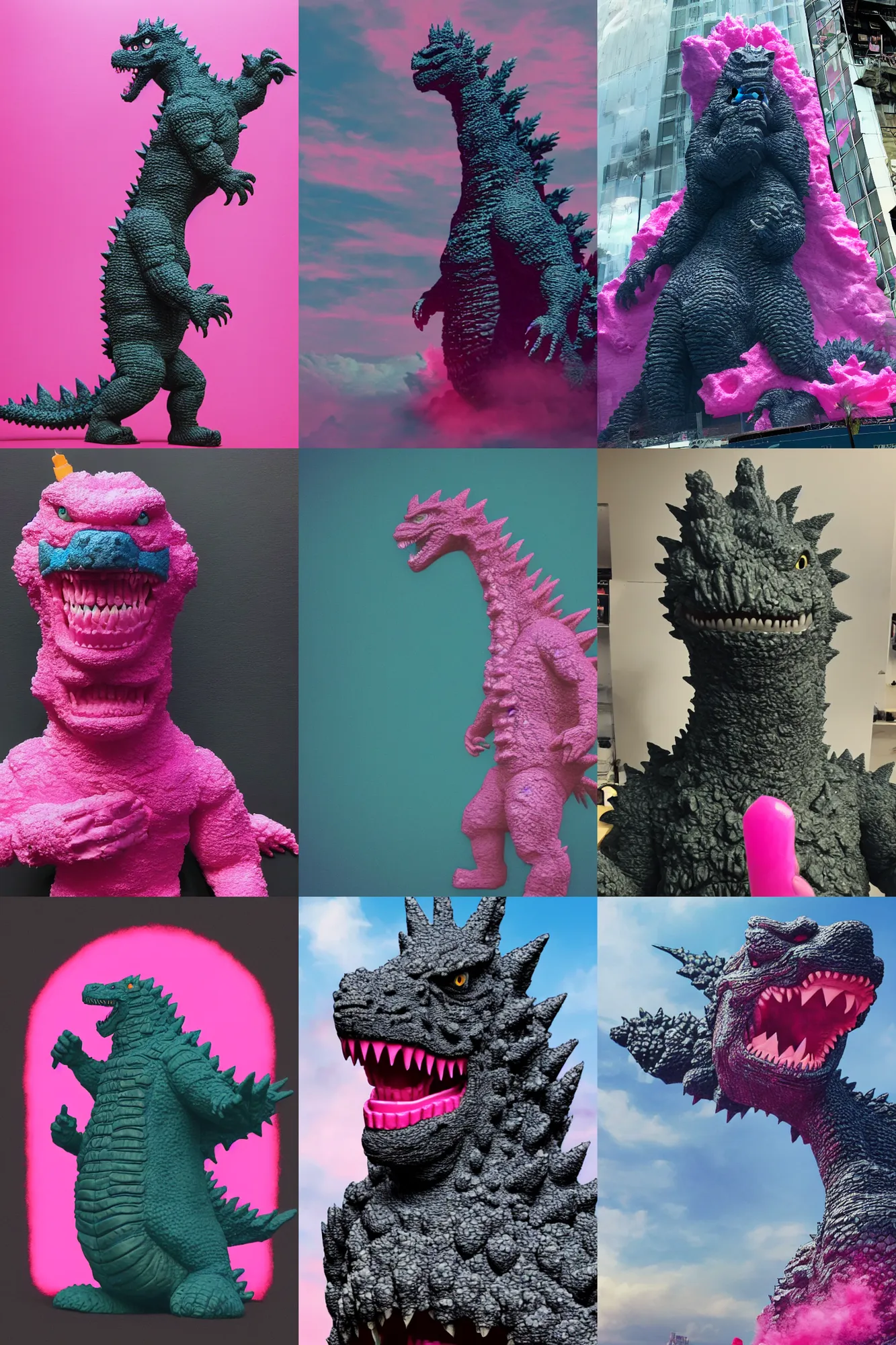 Prompt: godzilla made out of pink bubble gum, 4 k, high quality