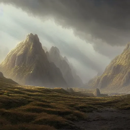 Image similar to a beautiful detailed realistic matte painting of a serene landscape with an eerie dark magic lightning portal to another dimension, by john howe and alexander skold and andreas rocha. vray, raytracing, detailed lighting, volumetric lighting, cinematic lighting, very wide shot, f 8