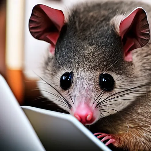 Image similar to a photograph of a possum using a computer